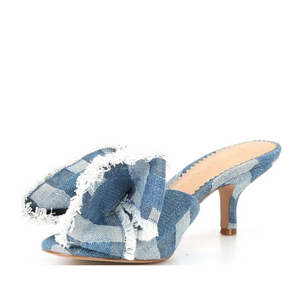 NEW Gianni Bini Wendell Patchwork Denim Bow Dress Slide Sandals - Picture 5 of 5